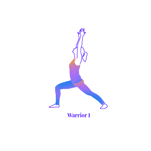 Someone practicing Warrior 1 Pose. This victorious stance can help boost self-confidence, one of the benefits of yoga for trauma.