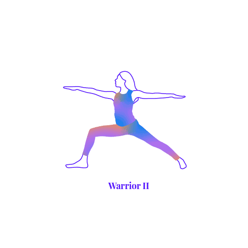 Someone standing in Warrior 2 Pose as one of their yoga poses for trauma.